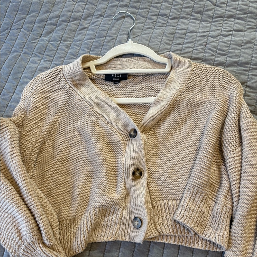 Vici Beige Button-Up Cardigan